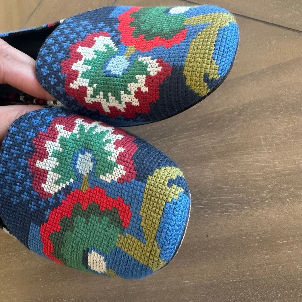 Tory Burch Sadie Needlepoint Flats Loafer Leather Shoes Size 8 - Picture 5 of 8